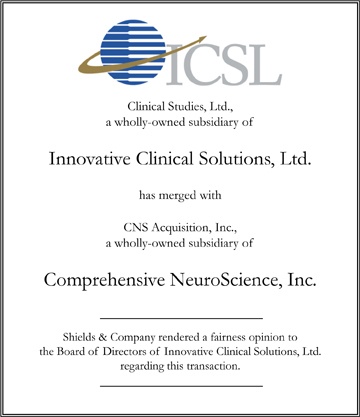 Innovative Clinical Solutions, Ltd. transactions